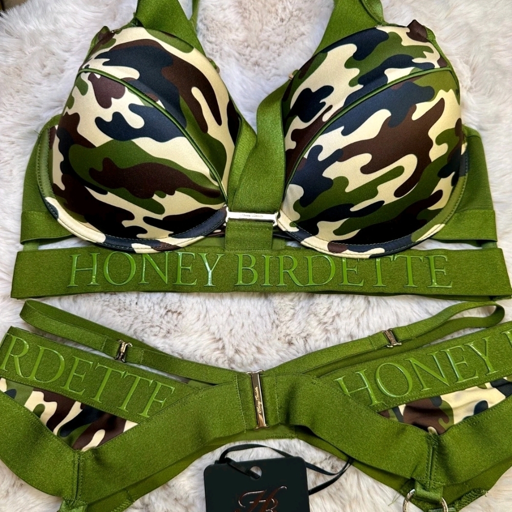 Honey Birdette Green Camo Lingerie 34DD/E Set Note I Have Many Diferents Sizes. - Picture 4 of 11